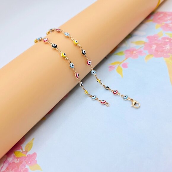 Colorful Evil Eye Rose Gold Necklace, 18 Inch, Gold Plated Brass, XPNL0102 - Picture 7 of 12